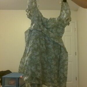 Light Green Floral Dress With Built In Shorts and a Tie-able Bow